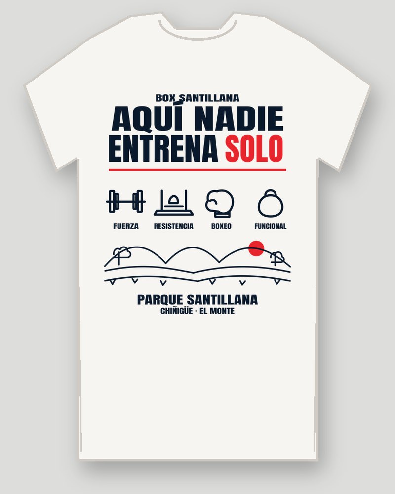 Espalda de la polera clara: AQUÍ NADIE ENTRENA SOLO