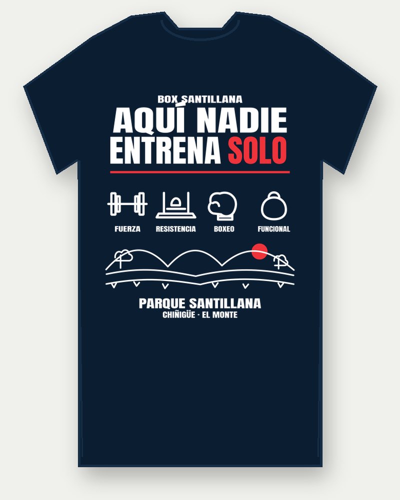 Espalda de la polera azul marino: AQUÍ NADIE ENTRENA SOLO